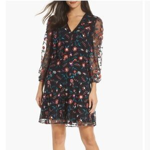 Sam Edelman Floral Embroidered Mesh Blouson Dress